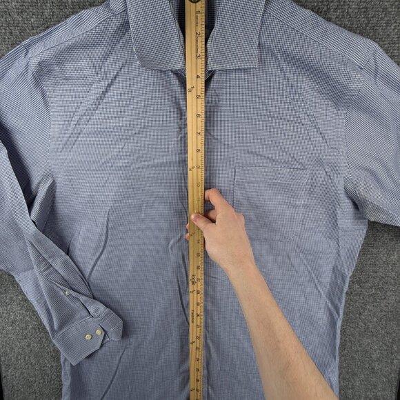 Peter Millar 16.5 Tall Blue Houndstooth Nanoluxe Easy Care Button Up Cotton - Picture 3 of 16